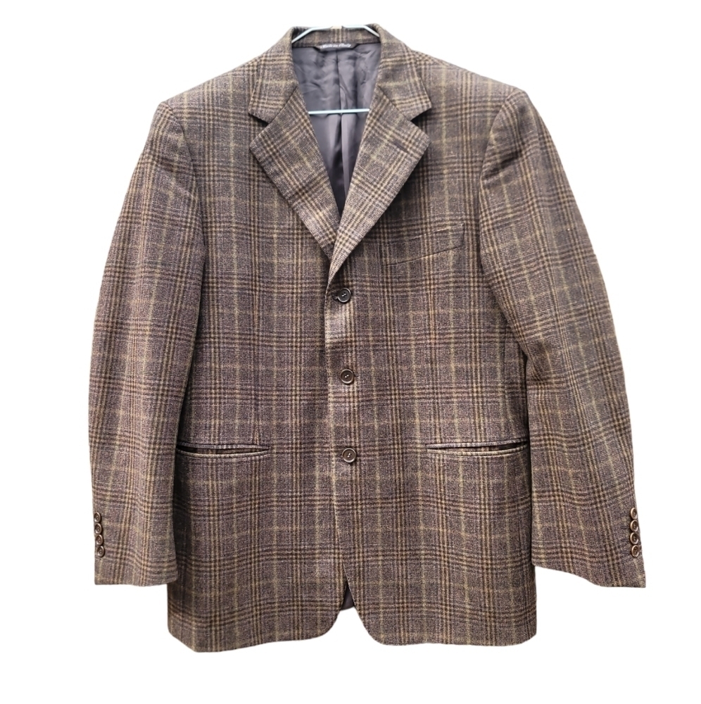 Canali Brown Checkered Suit Jacket